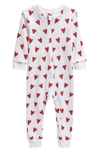 Sammy + Nat Babies' Print Fitted One-piece Pima Cotton Pajamas In Red Hearts