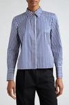 Partow Brooks Cotton Button-up Shirt In Navy Stripe