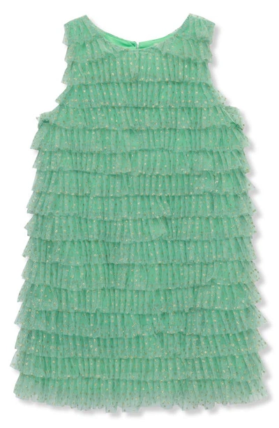 Peek Aren't You Curious Kids' Sleeveless Ruffle Metallic Tulle Dress In Green