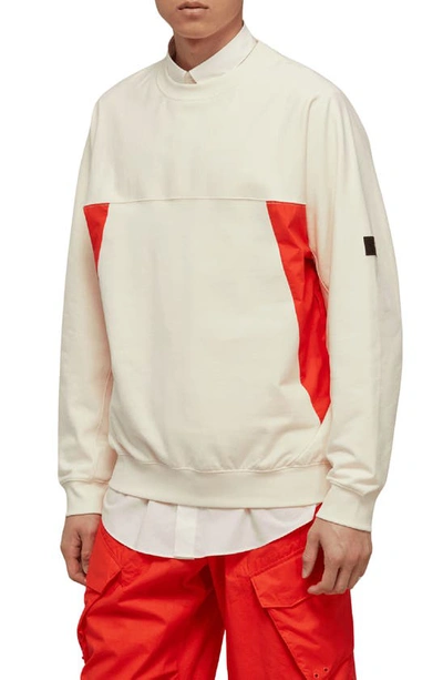 Y-3 Colourblock Organic Cotton Blend Crewneck Sweatshirt In Creawhite/semsolred