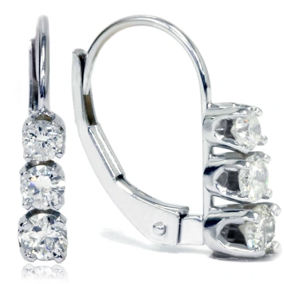 Pompeii3 1/2ct 3 Stone Diamond Earrings 14k White Gold In Multi