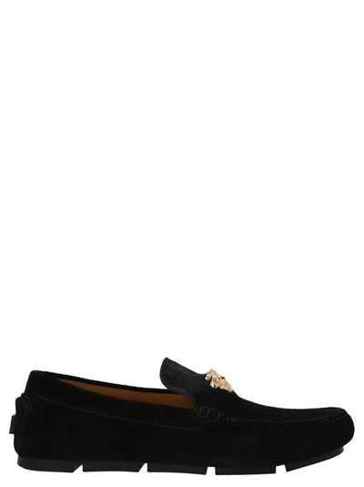 Versace Crosta Flat Shoes In Black