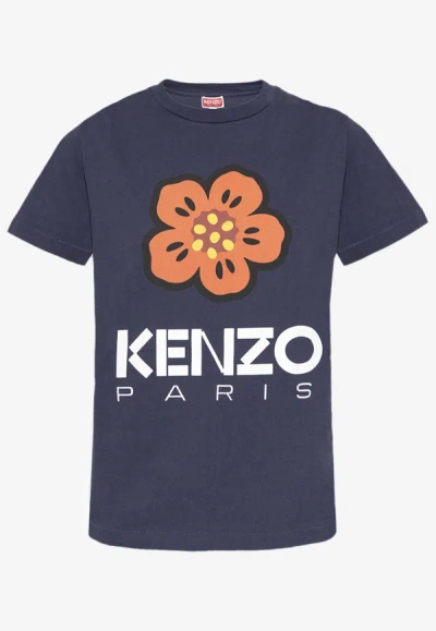 Kenzo Boke Flower Printed Crewneck T-shirt In Navy