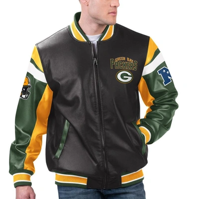 G-iii Sports By Carl Banks Black Green Bay Packers Full-zip Varsity Jacket