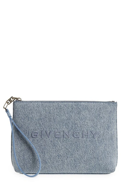Givenchy Logo Denim Travel Pouch In Medium Blue