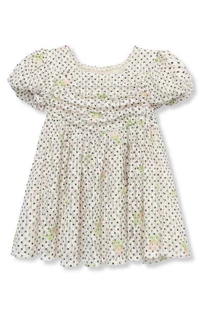 Peek Essentials Babies' Polka Dot Embroidered Puff Sleeve Dress In Off-white