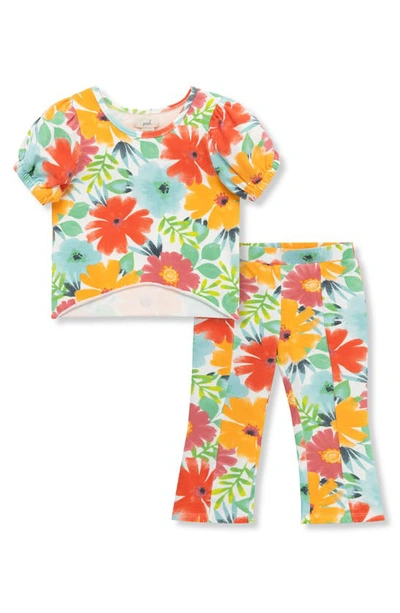 Peek Essentials Babies' Floral Knit Top & Pants Set In Floral Print/ Blue