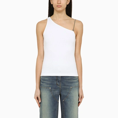 Givenchy Womens White Asymmetric-neck Ribbed Stretch-cotton Top