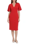 Maggy London Flutter Sleeve Midi Dress In Red