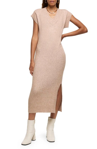 River Island Academy Short Sleeve Sweater Dress In Beige