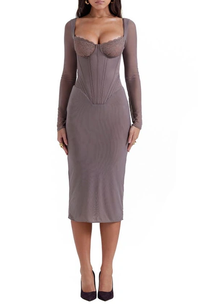 House Of Cb Safran Long Sleeve Midi Dress In Mocha