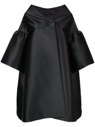 Alberta Ferretti Ruffle Sleeve Oversized Coat - Black