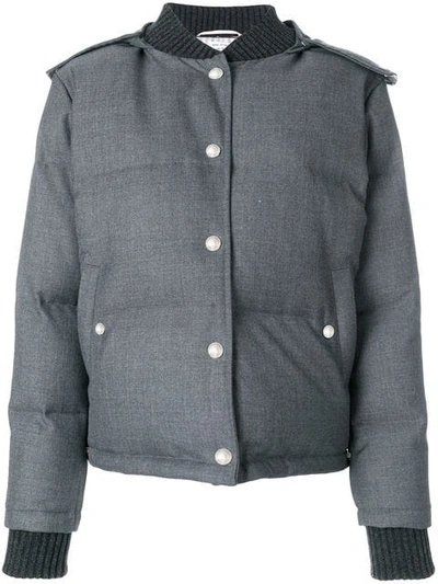 Thom Browne Striped Down Fill Bomber Jacket In Grey