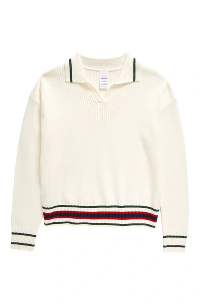 Nordstrom Kids' Stripe Johnny Collar Varsity Sweater In Ivory Pristine