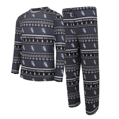 Concepts Sport Black Chicago White Sox Knit Ugly Sweater Long Sleeve Top & Pants Set In Charcoal