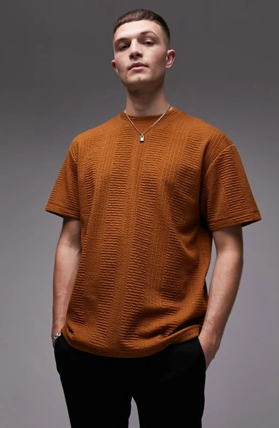 Topman Oversize Pucker Stripe T-shirt In Brown