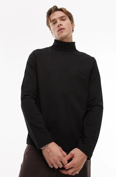 Topman Premium Classic Long Sleeve Turtleneck Shirt In Black