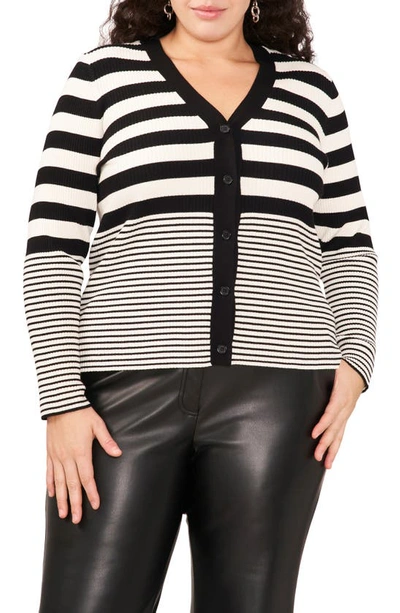 Vince Camuto Variegated Stripe Cardigan In Rich Black