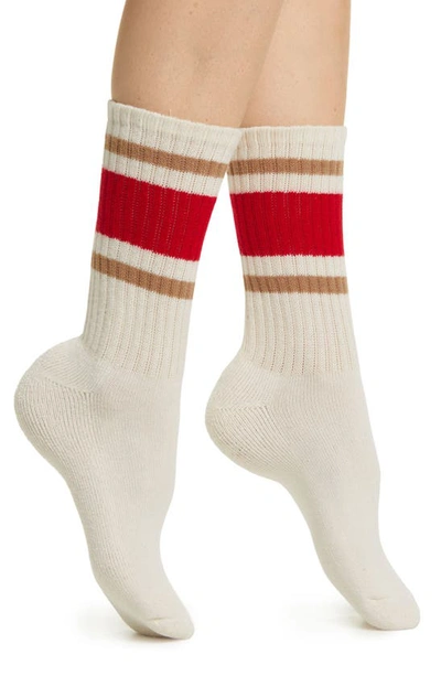 American Trench Retro Stripe Cotton Blend Crew Socks In Red/ Standstone