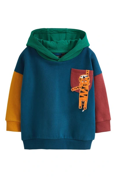 Next Kids' Tiger Appliqué Colorblock Hoodie In Navy