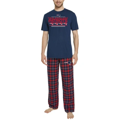 Concepts Sport Men's  Navy, Red New England Patriots Arctic T-shirt And Flannel Pants Sleep Set In Navy,red