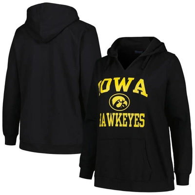 Champion Women's  Black Iowa Hawkeyes Plus Size Heart & Soul Notch Neck Pullover Hoodie