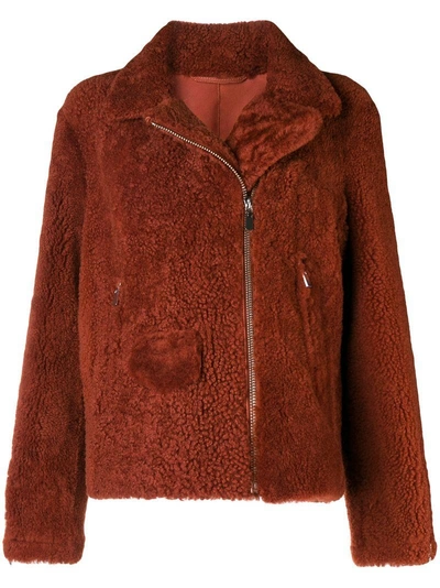 Arma Zipped Shearling Jacket In Red