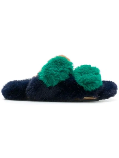Suecomma Bonnie Faux Fur Flat Sandals - Green