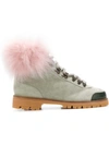 Mr & Mrs Italy Fur Trim Ankle Boots In Grey