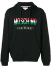 Moschino Italy Flag Logo Print Cotton Hoodie In Black