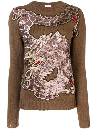 P.a.r.o.s.h . Dragon Sequin Embroidered Jumper - Brown