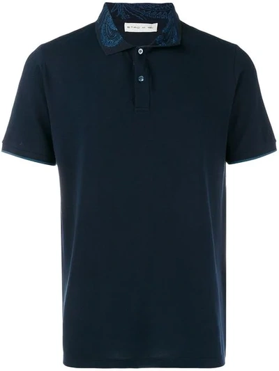 Etro Collar Print Polo Shirt In Blue