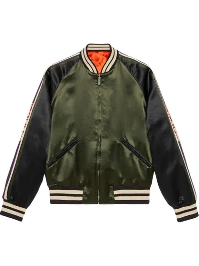 Gucci Reversible Bomber Jacket With Printed Sleeves In Green