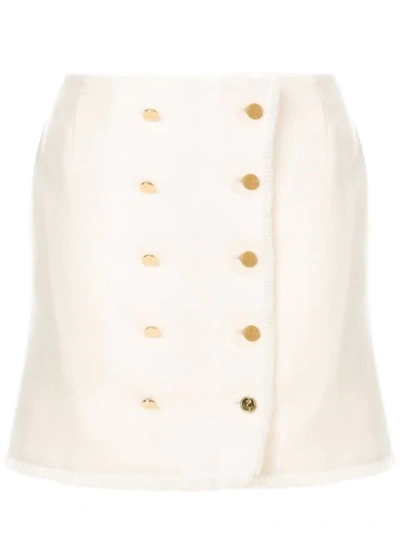 Thom Browne Frayed Wool Mini Skirt In White