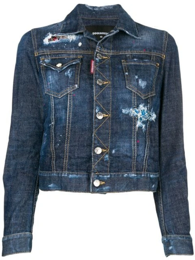 Dsquared2 Distressed Denim Jacket In Blue