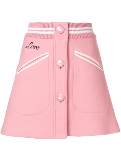 Miu Miu Rib Trim Button Front Mini Skirt In Pink
