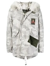 Mr & Mrs Italy Camouflage Trimmed Hood Parka In White