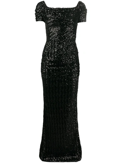 Dolce & Gabbana Cowl Neckline Sequinned Gown In Black