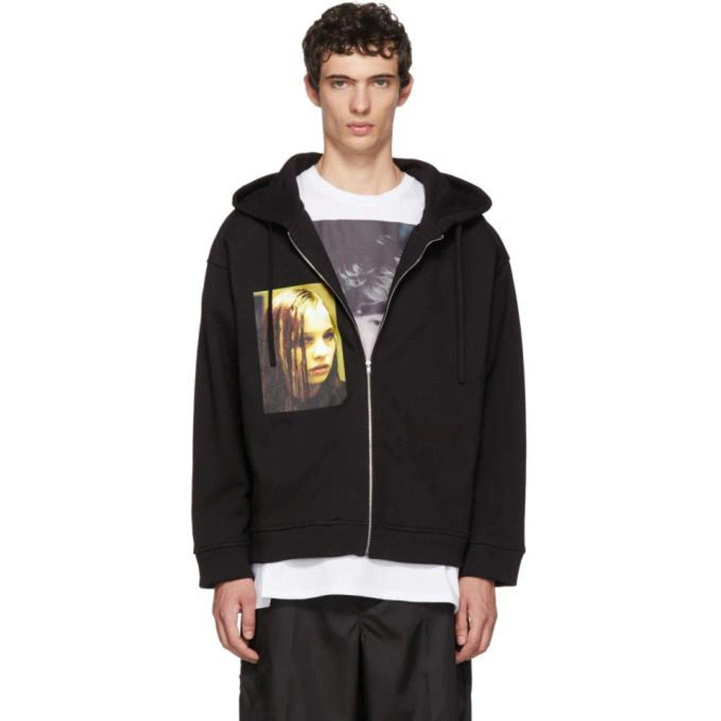 トップス RAF SIMONS Christiane F. Wet Hair Hoodie Raf Simons Black Christiane F. Wet Hair Zip Hoodie In 00099 Black