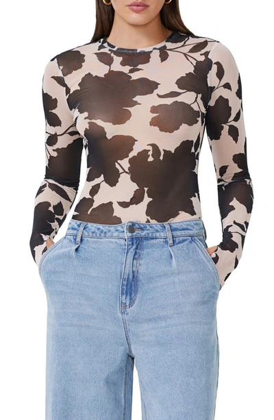 Afrm Kaylee Print Mesh Top In Shadow Floral