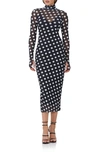 Afrm Shailene Mesh Long Sleeve Midi Dress In Diagonal Dot