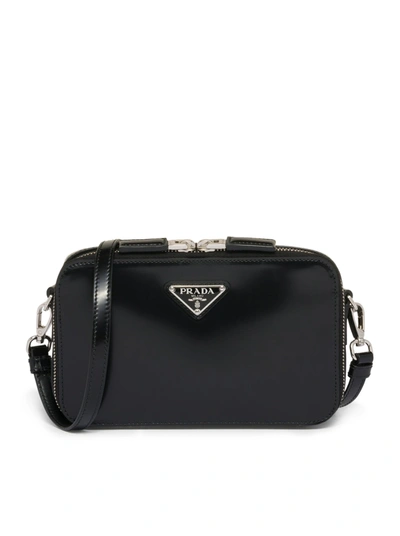 Prada Brique Bag In Brushed Leather In Black