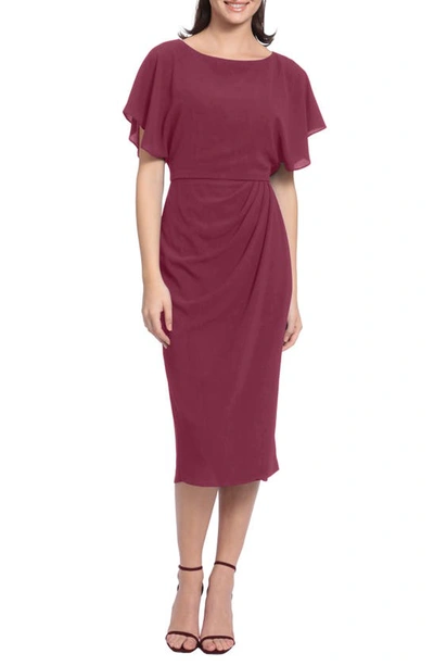 Maggy London Flutter Sleeve Midi Dress In Magenta Purple