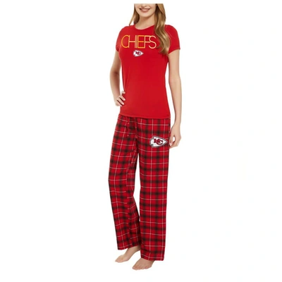 Concepts Sport Women's  Red, Black Kansas City Chiefs Arcticâ T-shirt And Flannel Pants Sleep Set In Red,black