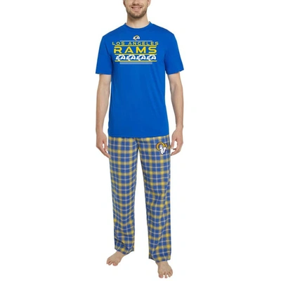 Concepts Sport Men's  Royal, Gold Los Angeles Chargers Arcticâ T-shirt And Flannel Pants Sleep Set In Royal,gold