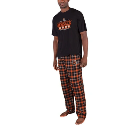Concepts Sport Men's  Black, Orange Cincinnati Bengals Arcticâ T-shirt And Flannel Pants Sleep Set In Black,orange