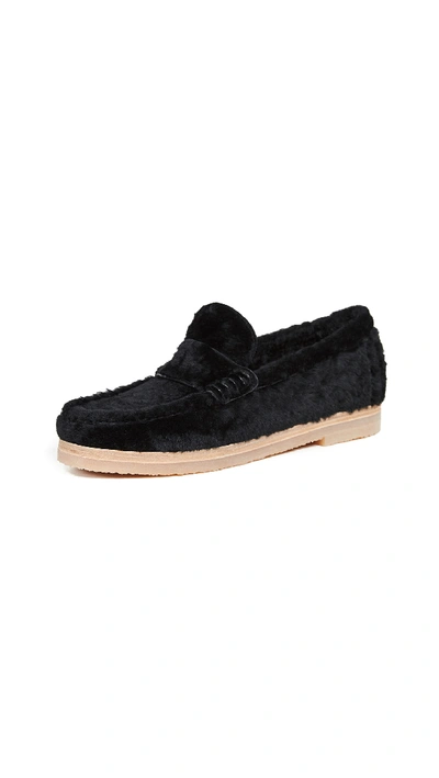 Stuart Weitzman Bromley Shearling Fur Loafers In Black