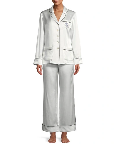 Olivia Von Halle Coco Sakura Classic Silk Pajama Set, White