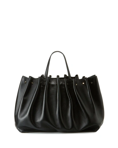 Valentino Garavani Bloomy Gathered Calf Leather Tote Bag In Black