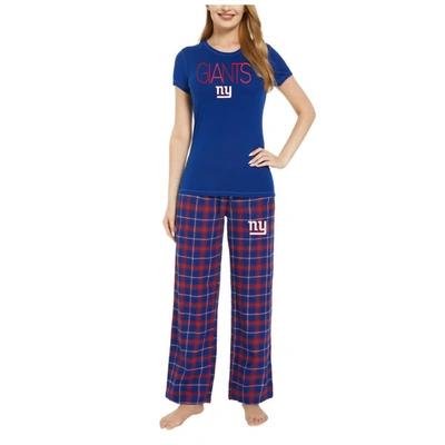 Concepts Sport Women's  Royal, Red New York Giants Arcticâ T-shirt And Flannel Pants Sleep Set In Royal,red